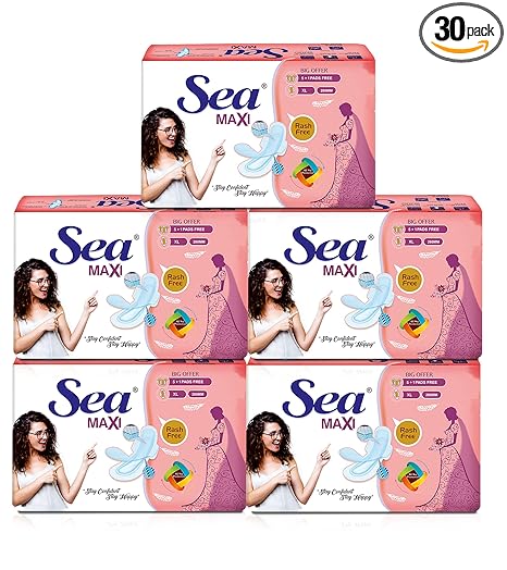 SEA Sanitary Pad For Women | 30 XL Maxi Pads | Organic Cotton Pad with Leak And Odour Lock Technology