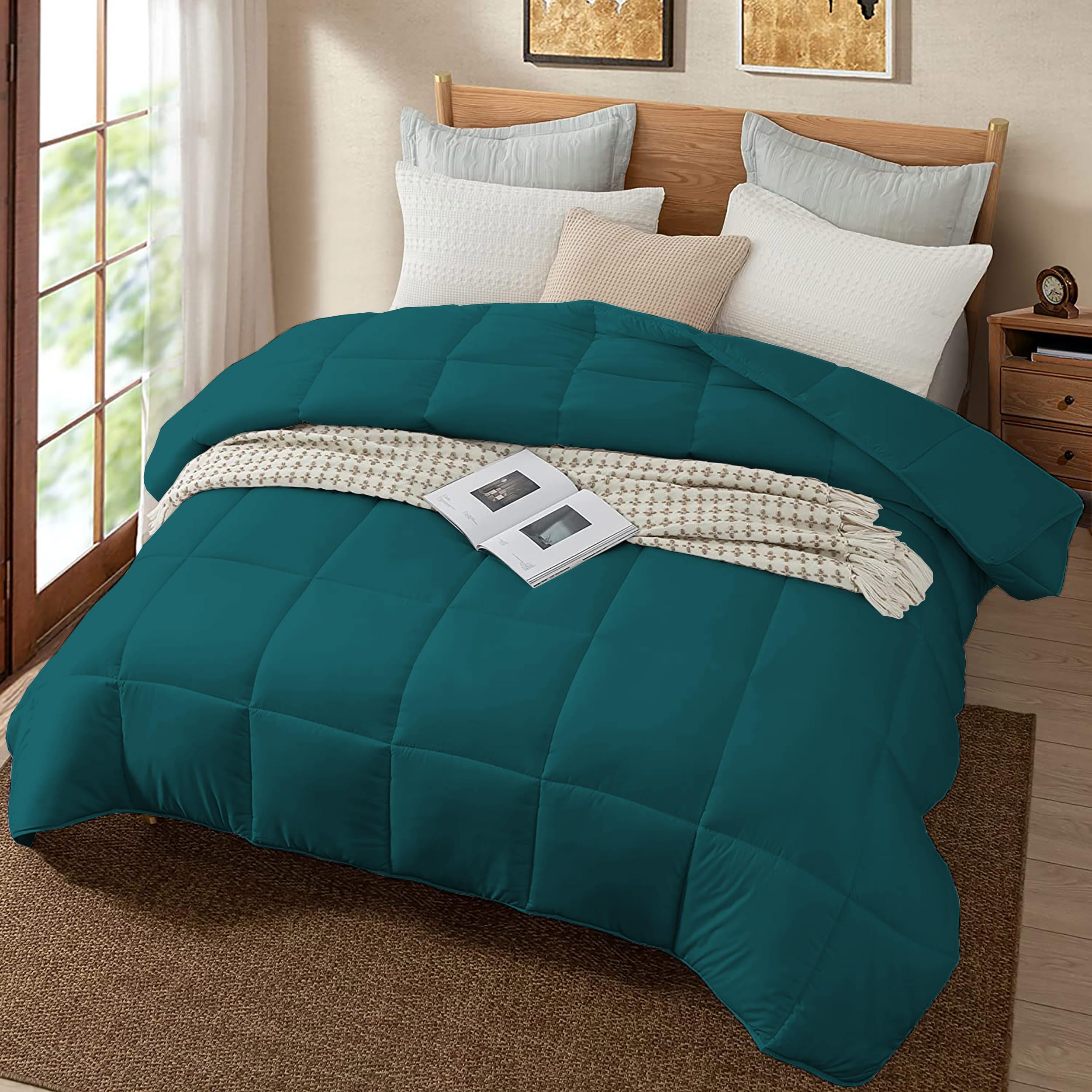 200 GSM All Season Comforter Double Bed AC Blanket for Summer Hotel Luxurious Soft Microfiber Lightweight (90" X 100" Inches) - Double Bed Comforter - Teal Color-image-12