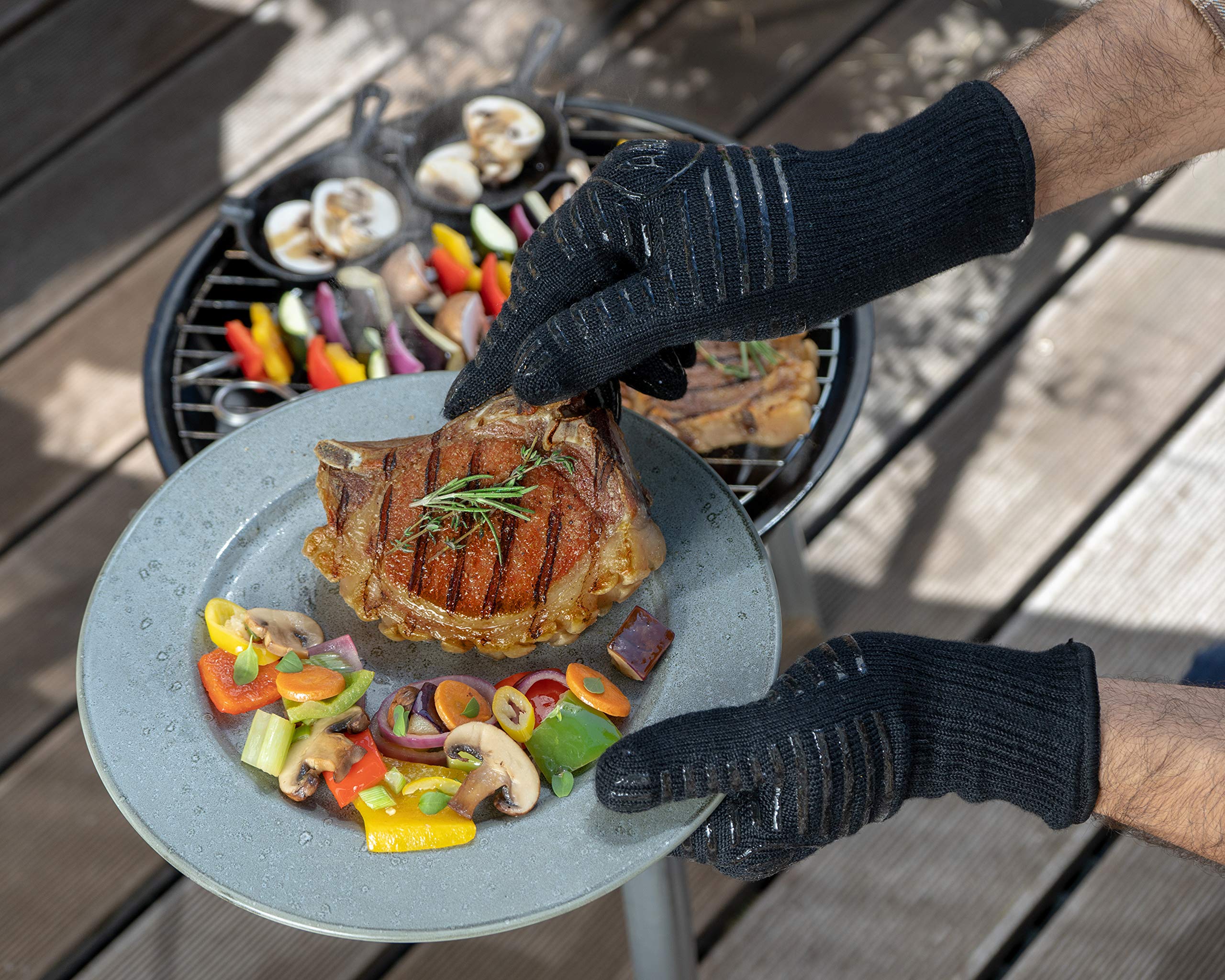 AMZBBQ® Premium Grillhandschuhe – Hitzebeständige Ofenhandschuhe bis 350°C – Flammhemmende Kaminhandschuhe – Topf- und Backofenhandschuhe – Grill- und Dutch Oven Zubehör - EN407 Zertifiziert Gr. L/XL
