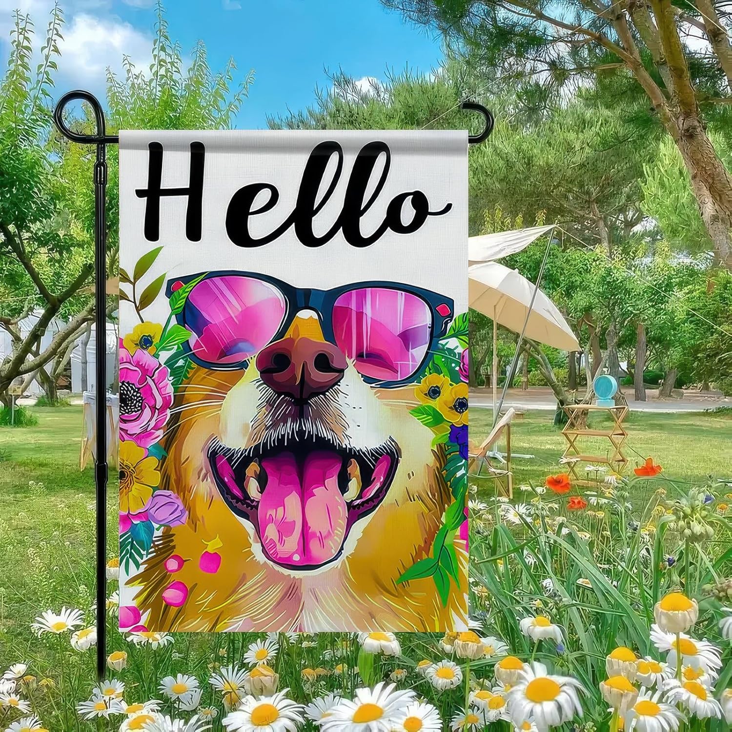 Golden Retriever Garden Flag 12x18 Double Sided - Hello Summer Dog Garden Flags for Outside, Welcome Golden Retriever Yard Flag, Spring Summer Outdoor Dog Decor Banner - Image 2