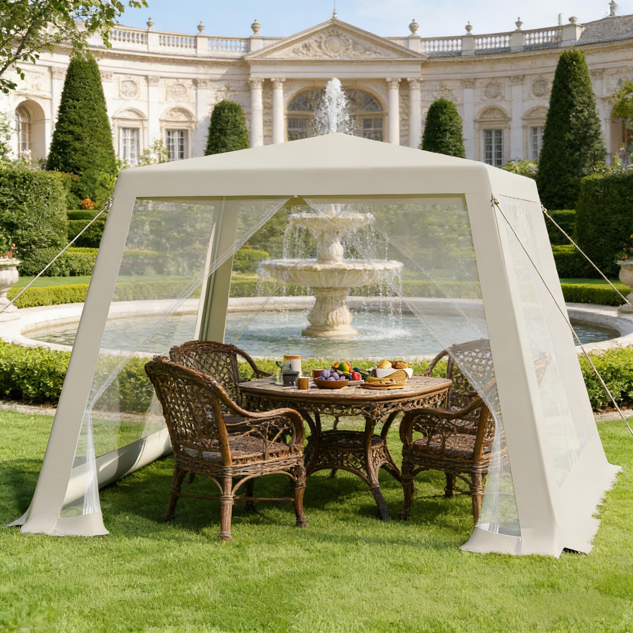 Gazebo pieghevole leggero, 3 x 3 m, beige, impermeabile, resistente ai raggi UV e traspirante, con zanzariera, portatile per giardino, terrazza, campeggio