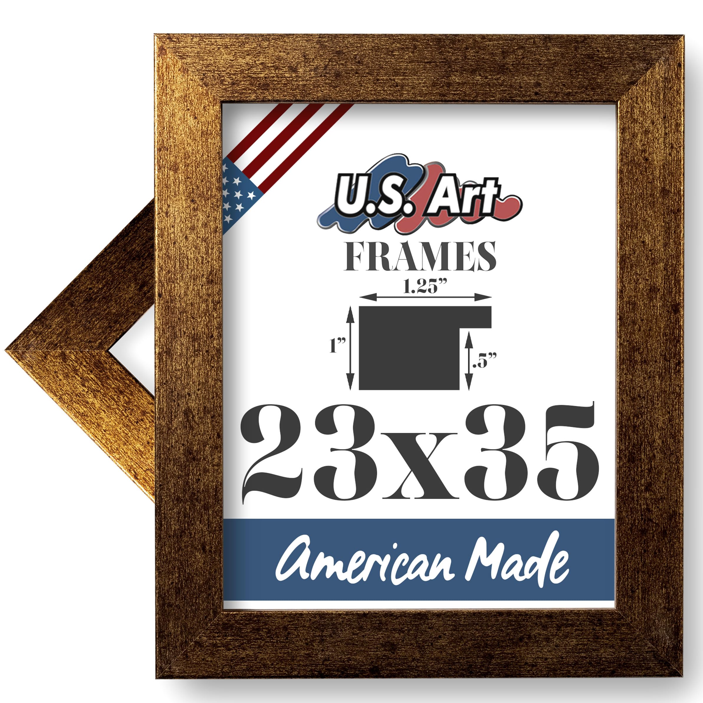 US Art 23x35 Brushed Copper Brass Finish Flat 1.25 Inch, MDF Wood Composite, Picture Poster Frame