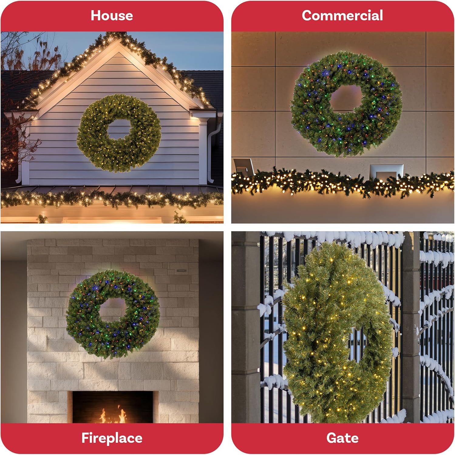 60in. Large Christmas Wreath - Artificial Spruce Wreath with 300 LED Lights and 996 Realistic Branch Tips - Indoor/Outdoor Christmas Decorations for House, Front Porch, Mantel, or Wall by Elf Stor - Image 5