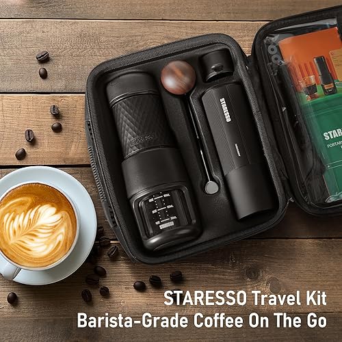 Miniatura 2 de STARESSO Juego de molinillo de café portátil clásico y descubrimiento manual con estuche de viaje, kit de cafetera de viaje, perfecto para viajes,