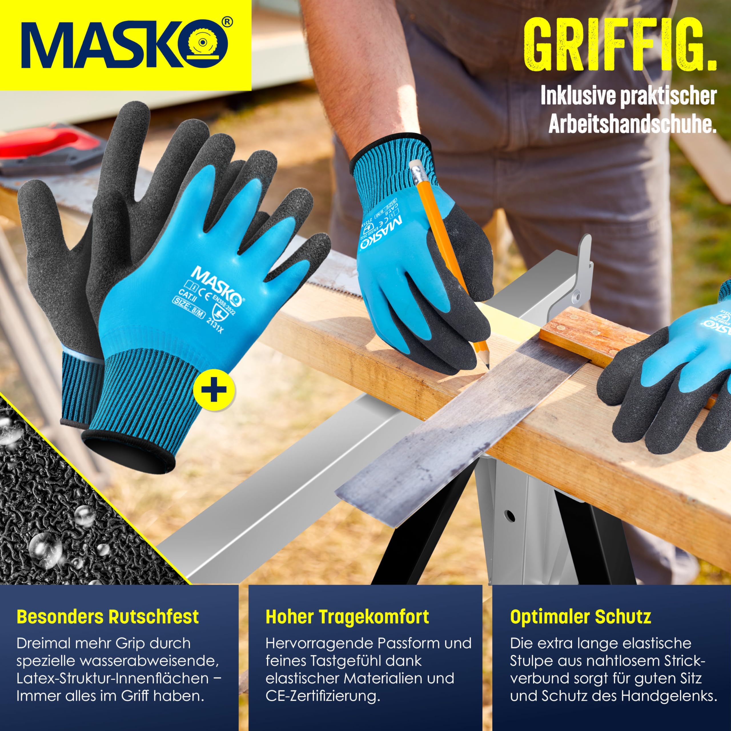 MASKO® Caballete de trabajo Telescópico, Capacidad de Carga máx. 200 kg, Caballete de Andamio, Regulable en Altura - Altura de trabajo 800-1300 mm, incl. Guantes, Juego de 4 - Plata/Negro