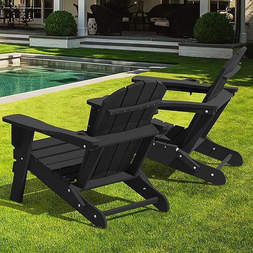 Miniatura 7 de LOUNZY Silla Adirondack plegable con soporte para tazas, silla plegable de polietileno de alta densidad para todo tipo de clima, silla Adirondack de