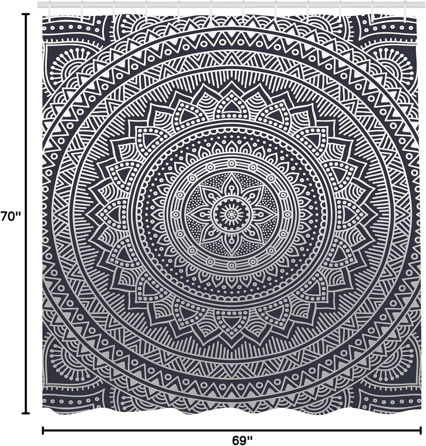 Ambesonne Mandala Shower Curtain, Abstract Floral Design with Themes Native South East Folkloric Illustration, Cloth Fabric Bathroom Decor Set with Hooks, 69" W x 70" L, Night Indigo