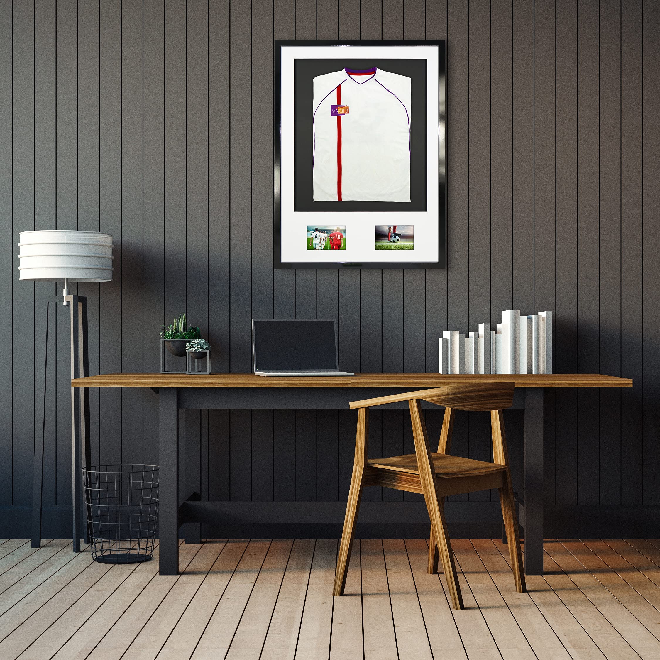 Vivarti DIY Junior 3D montado + doble apertura camisa deportiva marco A1 59,4 x 84 cm – marco negro brillante, soporte blanco, tarjeta trasera negra
