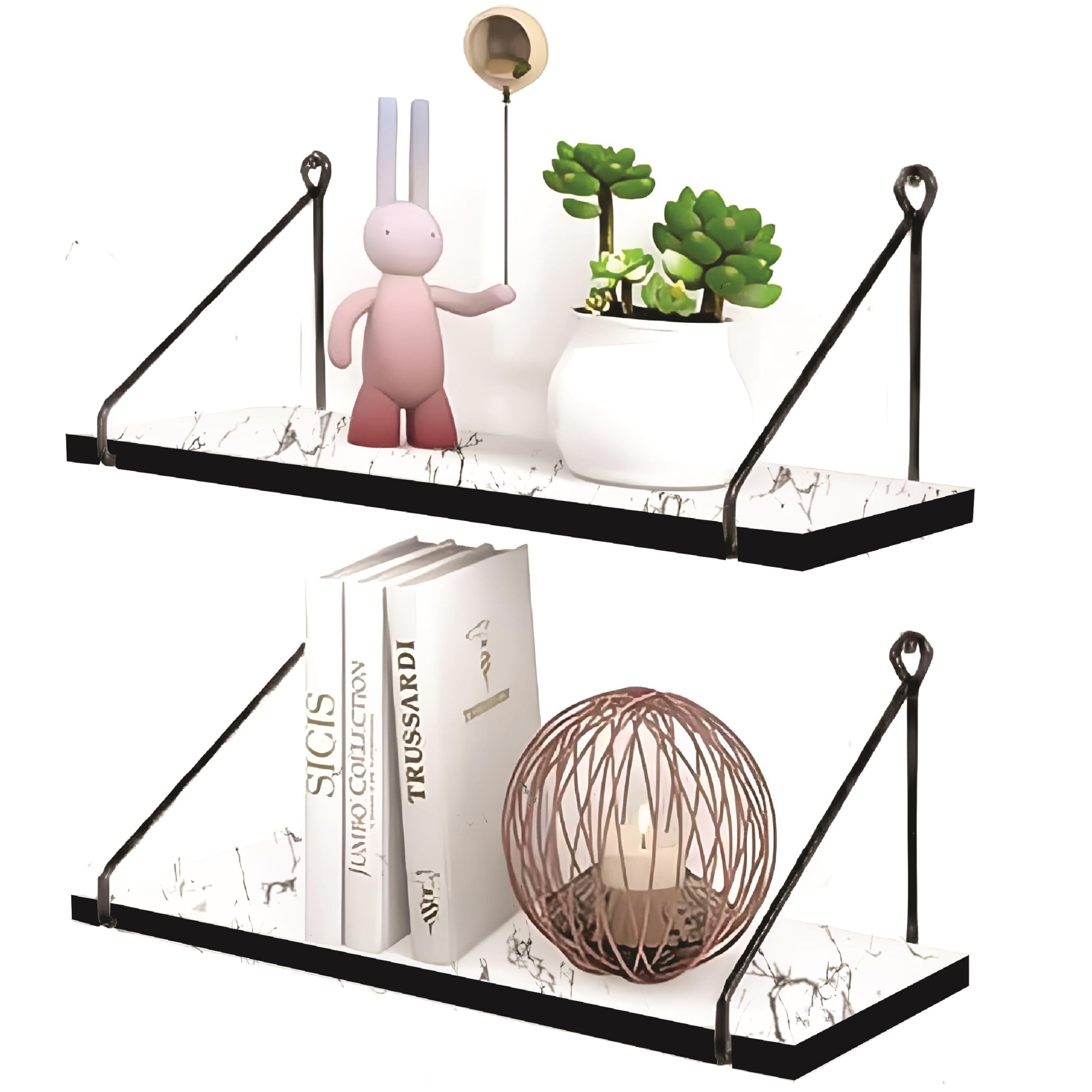 Dime Store Wall Shelf, Metallic Gold White Wall Mounted Shelves, Home Decor Items for Living Room/Bedroom, Set of 2 (White) (B0BW7TYQN3) Amazon Price History, Amazon Price Tracker