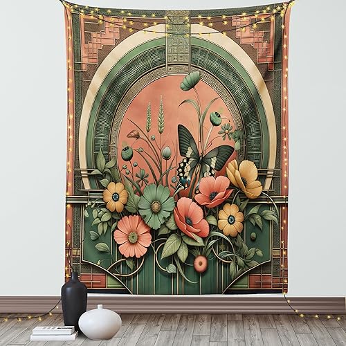 Miniatura 106 de Ambesonne Tapiz de naturaleza, silueta de oso salvaje en el bosque de la selva en la noche oscura, ilustración para colgar en la pared para Verde