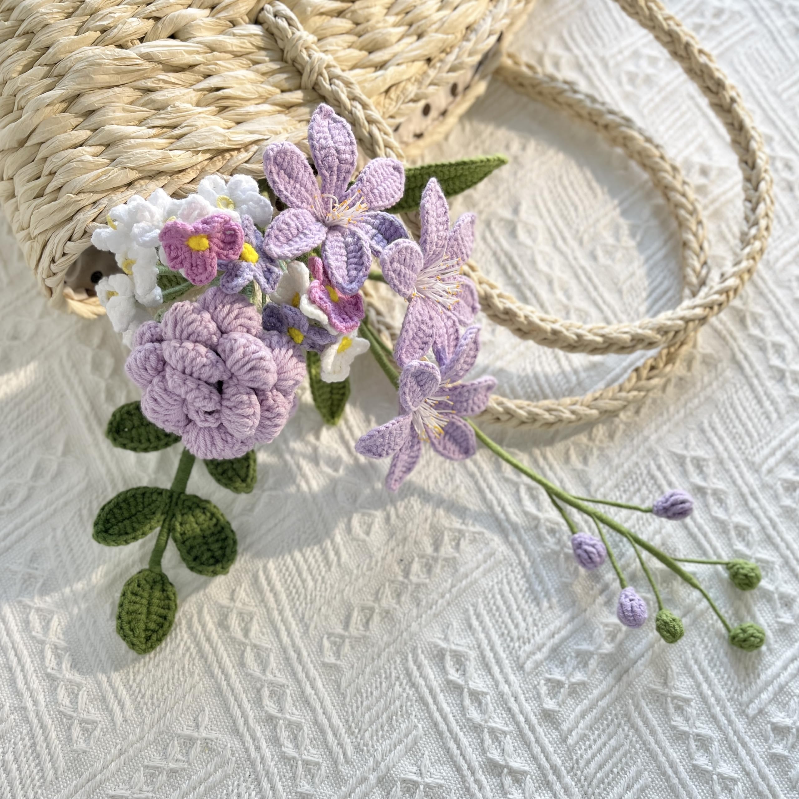 JOMODECOR Handmade Crochet Crocosmiflora Rose Bouquet, Knitted Artificial Forever Flowers with Exquisite Wrap, Gift to Girlfriend Mom Women, Perfect for Valentines, Home Decor, Celebration