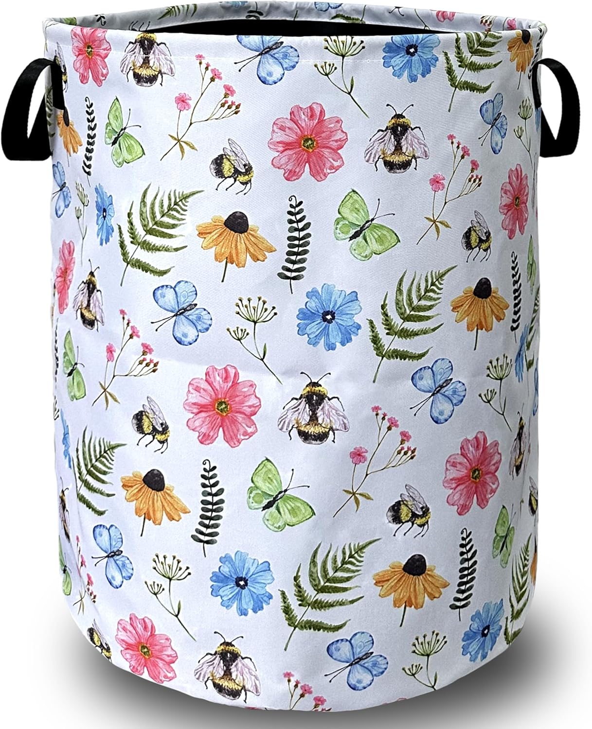 Cute Bee Floral Pattern Foldable Laundry Basket with Handles Bee Tote
