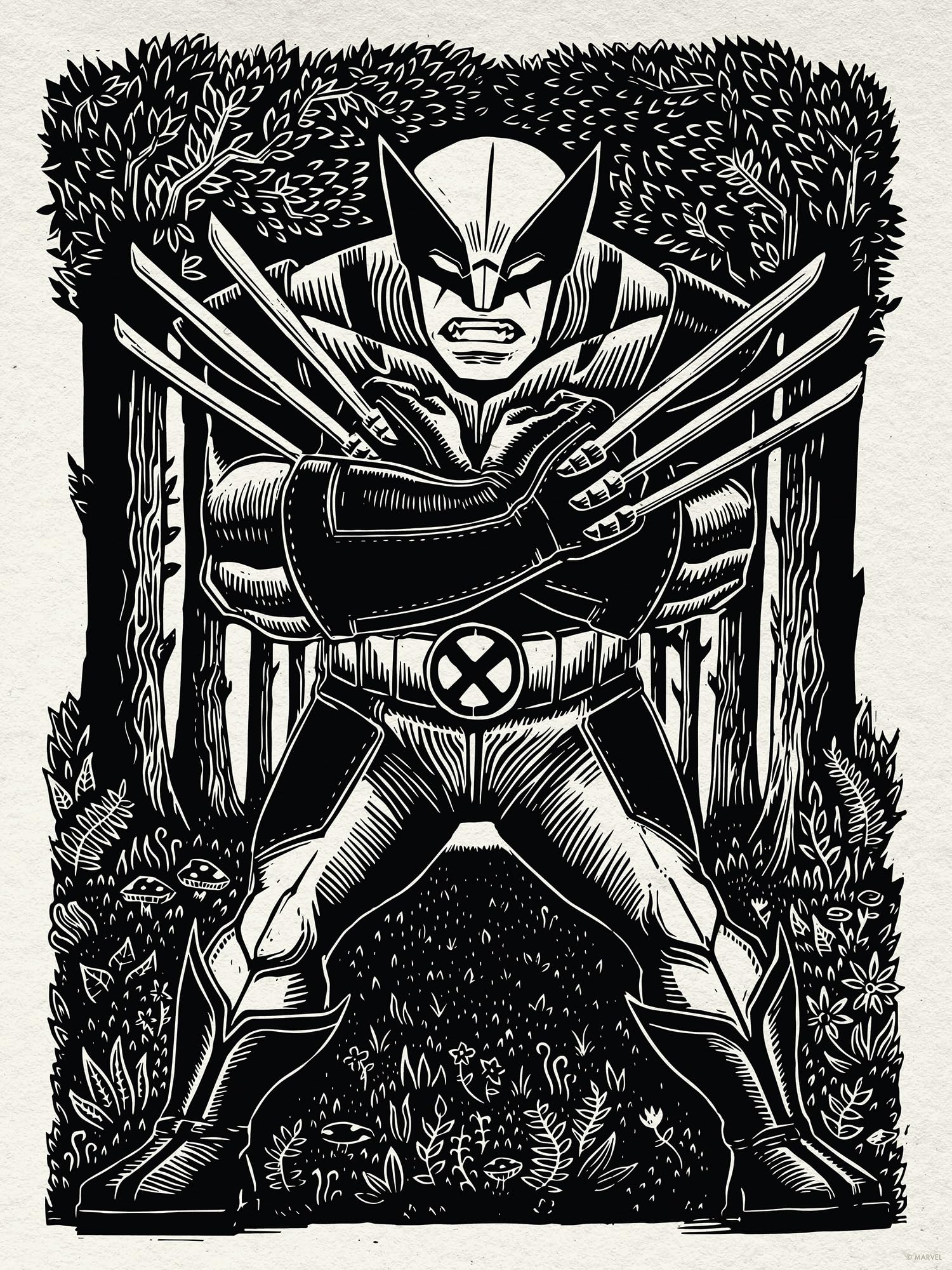 Komar Marvel Wolverine Lino-Cut Wall Picture Size 30 x 40 cm Children's Room Wall Decoration