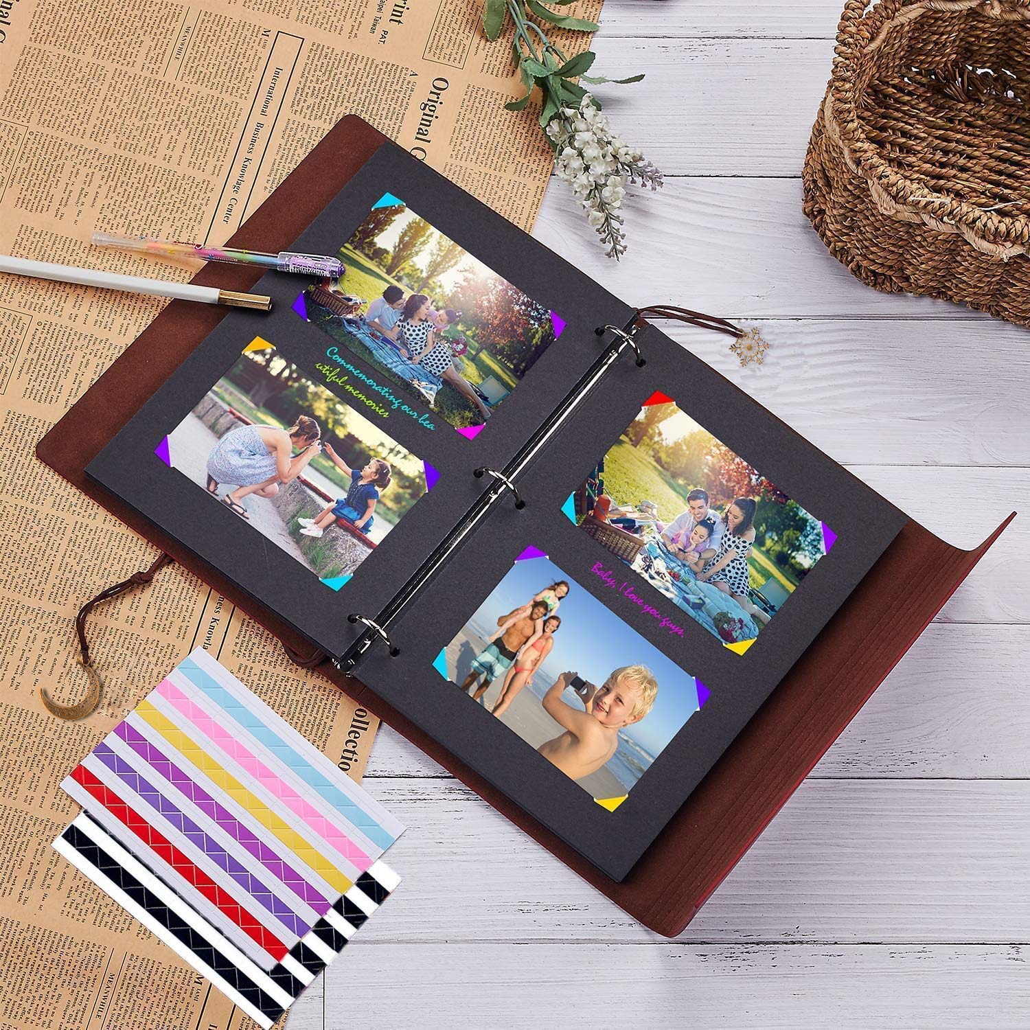 AIOR Album dla niemowląt, do scrapbookingu, skórzany, w stylu vintage, z możliwością uzupełniania, z czarnymi stronami, księga gości, na komunię świętą, prezenty urodzinowe, księżycowa dziewczynka