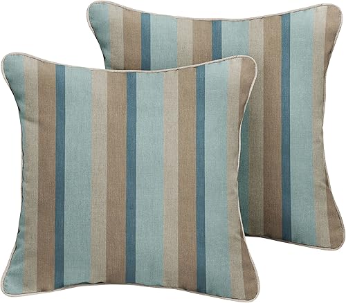 Mozaic Company Sunbrella - Juego de 2 almohadas con cable para interiores y exteriores, diseño de rayas de niebla y plata fundida