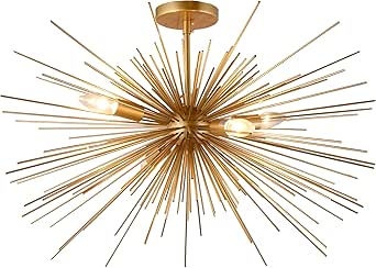 27 Inch Astra Sputnik Semi Flush Mount Lamp Gold Spike Starburst Light Mid Century