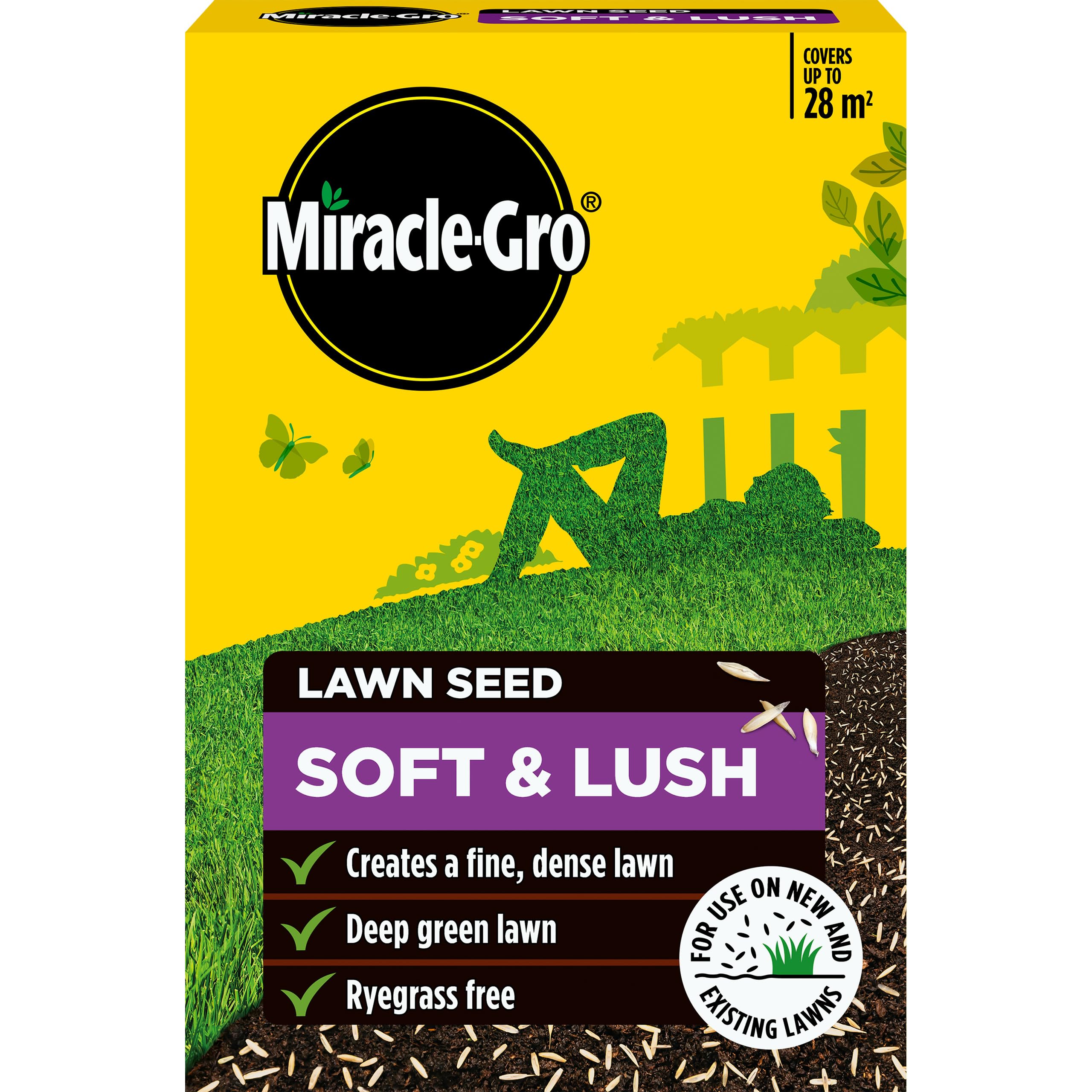 Miracle-Gro Soft & Lush Lawn Seed, Child and pet Friendly - Coverage 28m2 / 840g Box