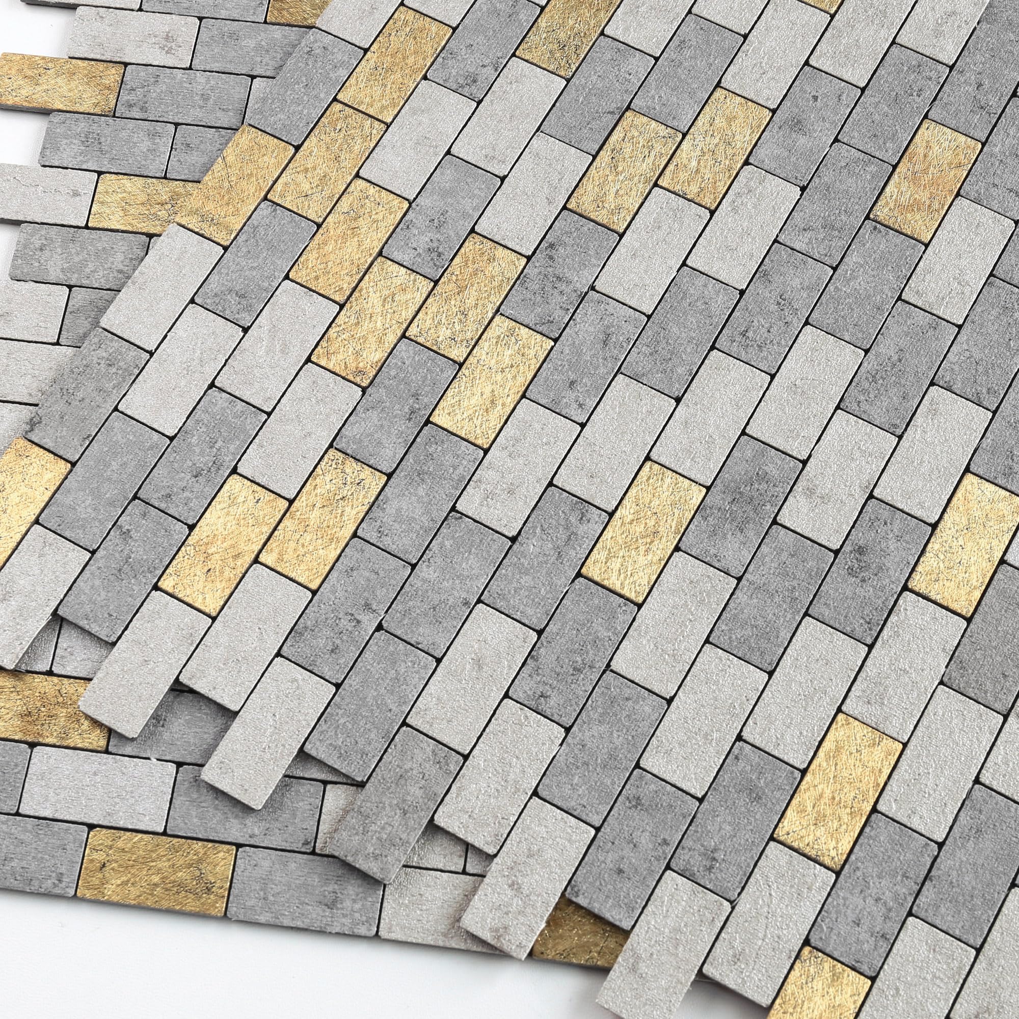 VAOVI 3D Stick on Tiles Kitchen,Self Adhesive Metal Wall Tile Stickers Bathroom Backsplash Mosaic(10tiles,Gray Gold)