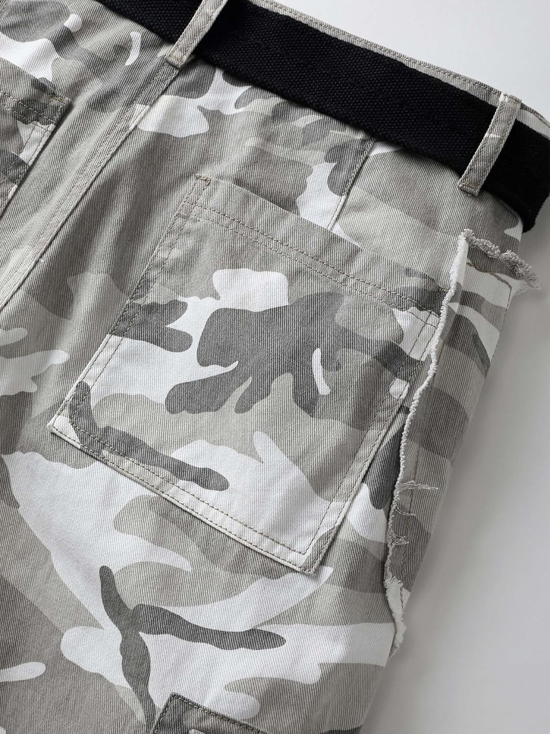 Men's Camo Cargo Work Pants Raw Edge Cotton Casual Streetwear Ripstop Outdoor Trousers with Multi Pockets - Image 7