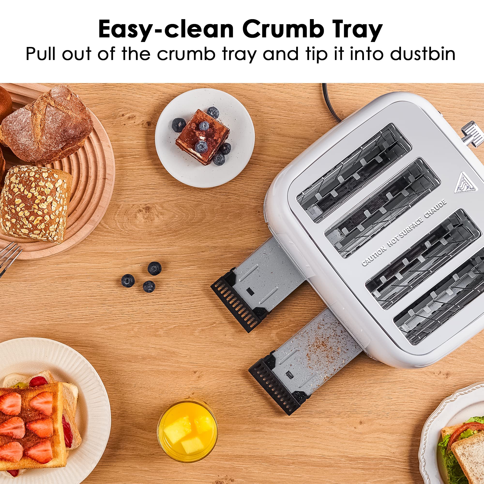 REDMOND Toaster 4 Slice, Retro Stainless Steel Toaster with Extra Wide Slots Bagel, Defrost, Reheat Function, Dual Independent Control Panel, Removable Crumb Tray, 6 Shade Settings and High Lift Lever, White, New Version