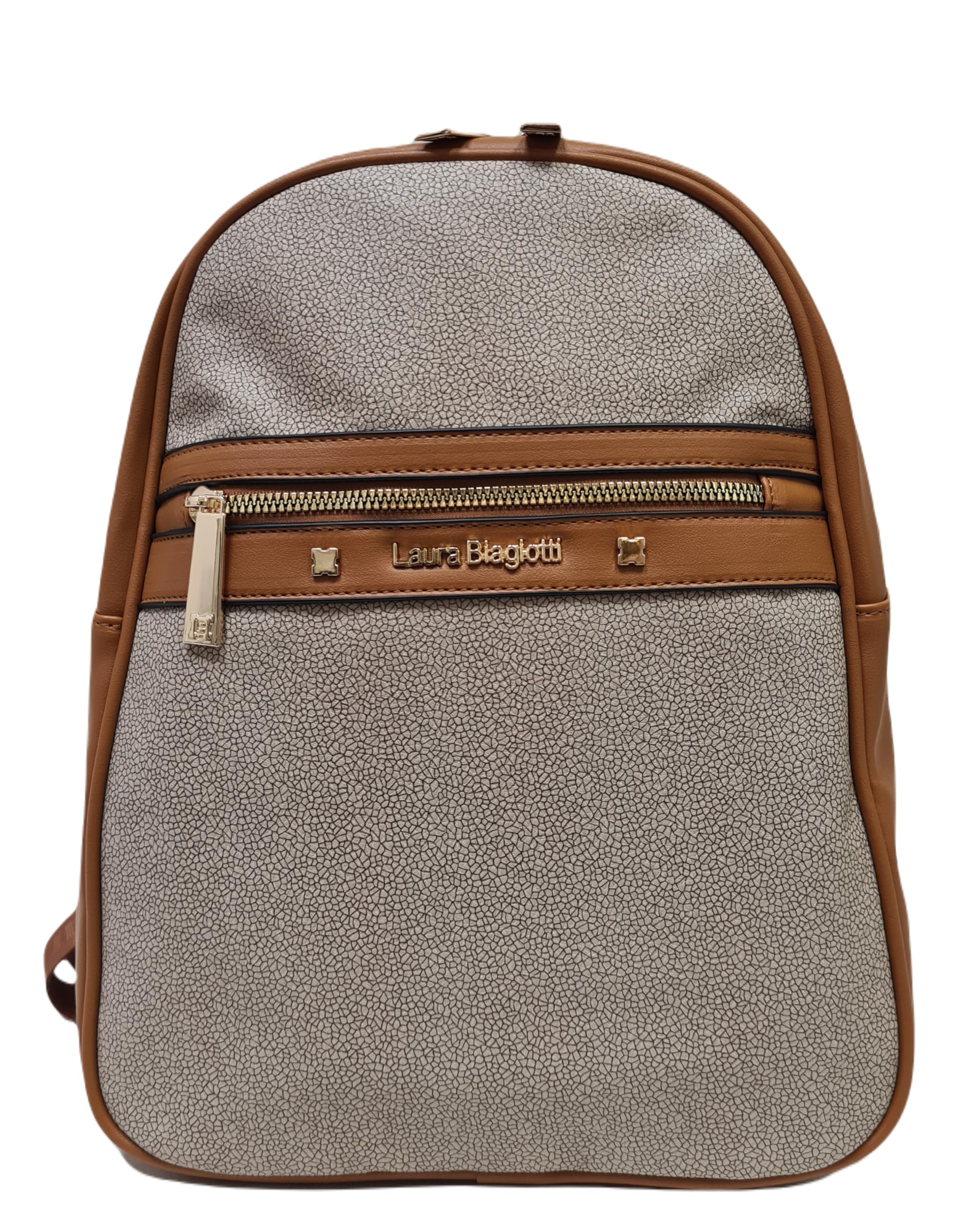 Laura Biagiotti Zaino Donna Linea Rosemin, Dimensioni 32x26x12 cm, Ecopelle Stampa Tapiro e Tinta Unita, Tasche Multiple, Tracolla e Manico in Tessuto Personalizzato Art.LB25S-104-5 (CUOIO)