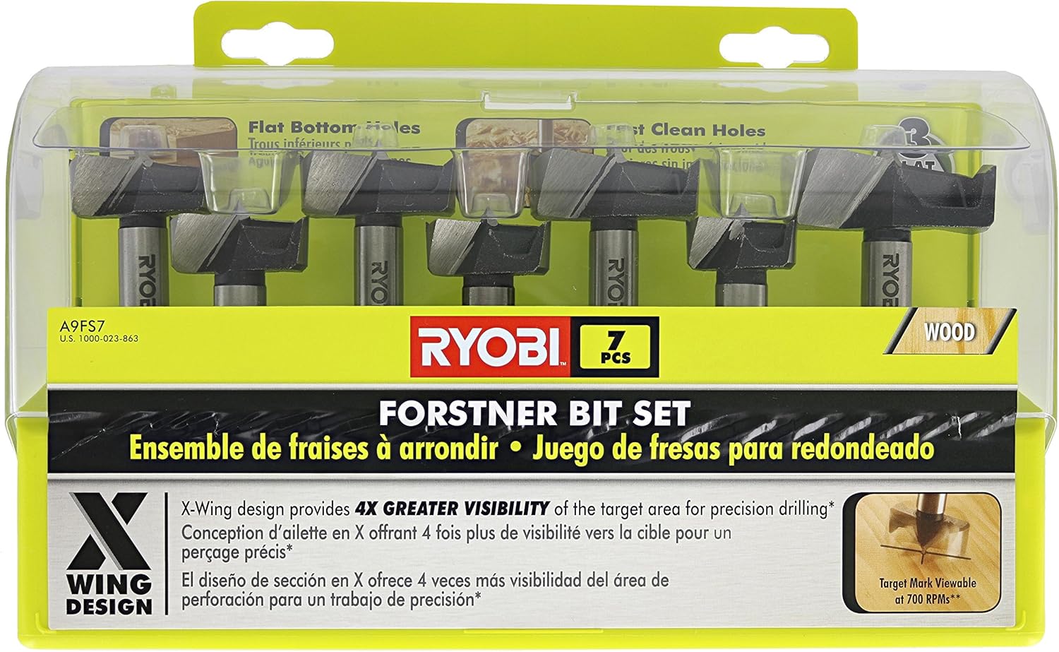 RYOBI Steel FORSTNER Drill BIT Set 7-Piece A9FS7
