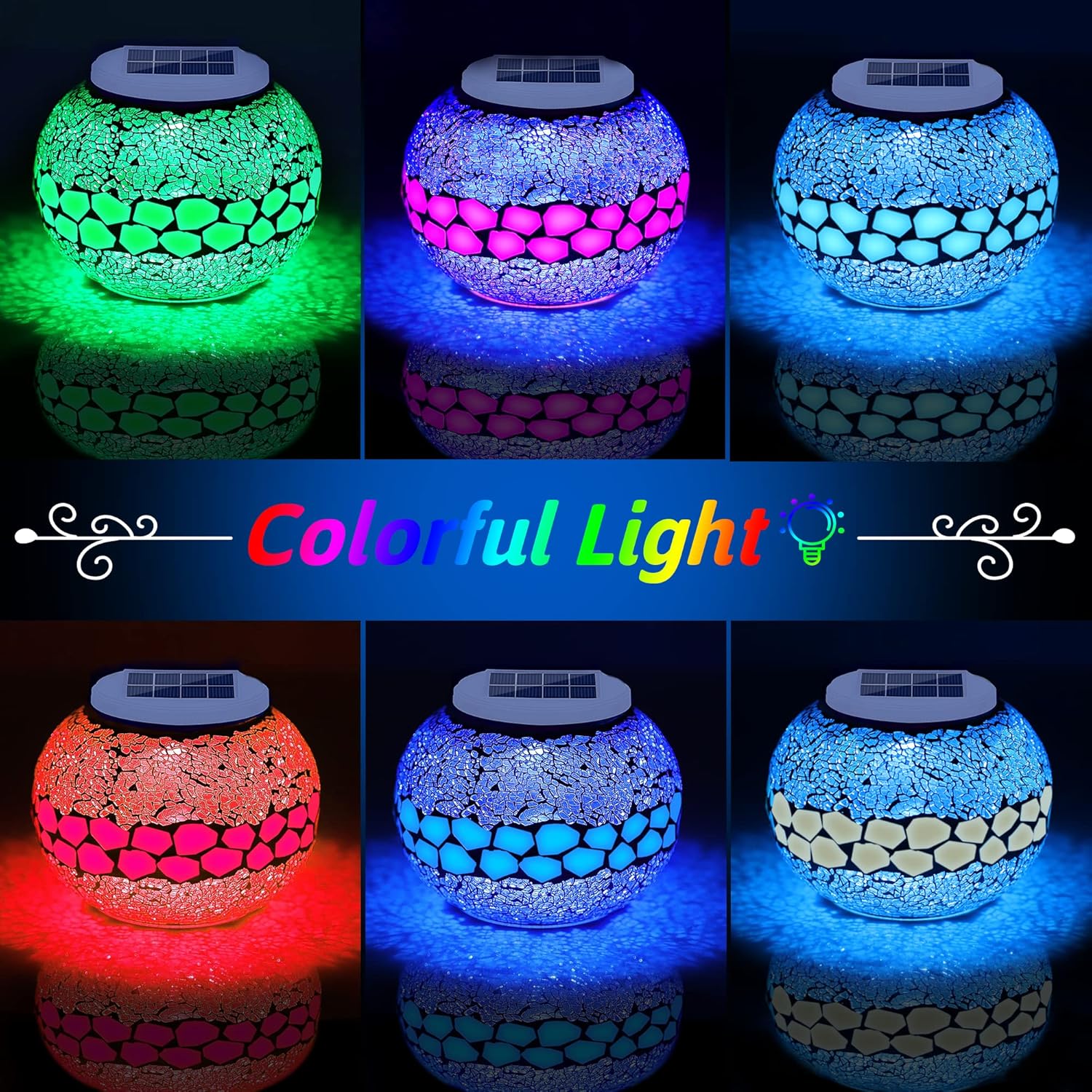 Solar Garden Ball Light Decor, Mosaic Color Changing Solar Table Light, Night Light for Garden, Patio, Party, Yard, Outdoor & Indoor Solar Lights Decorative, Ideal Gift - - 