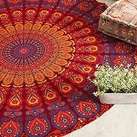 Vista 24 de Popular Handicrafts Tapiz redondo para colgar en la pared, diseño de mandala hippie, bohemio, hippie, intrincado, indio, mantel de 50 pulgadas