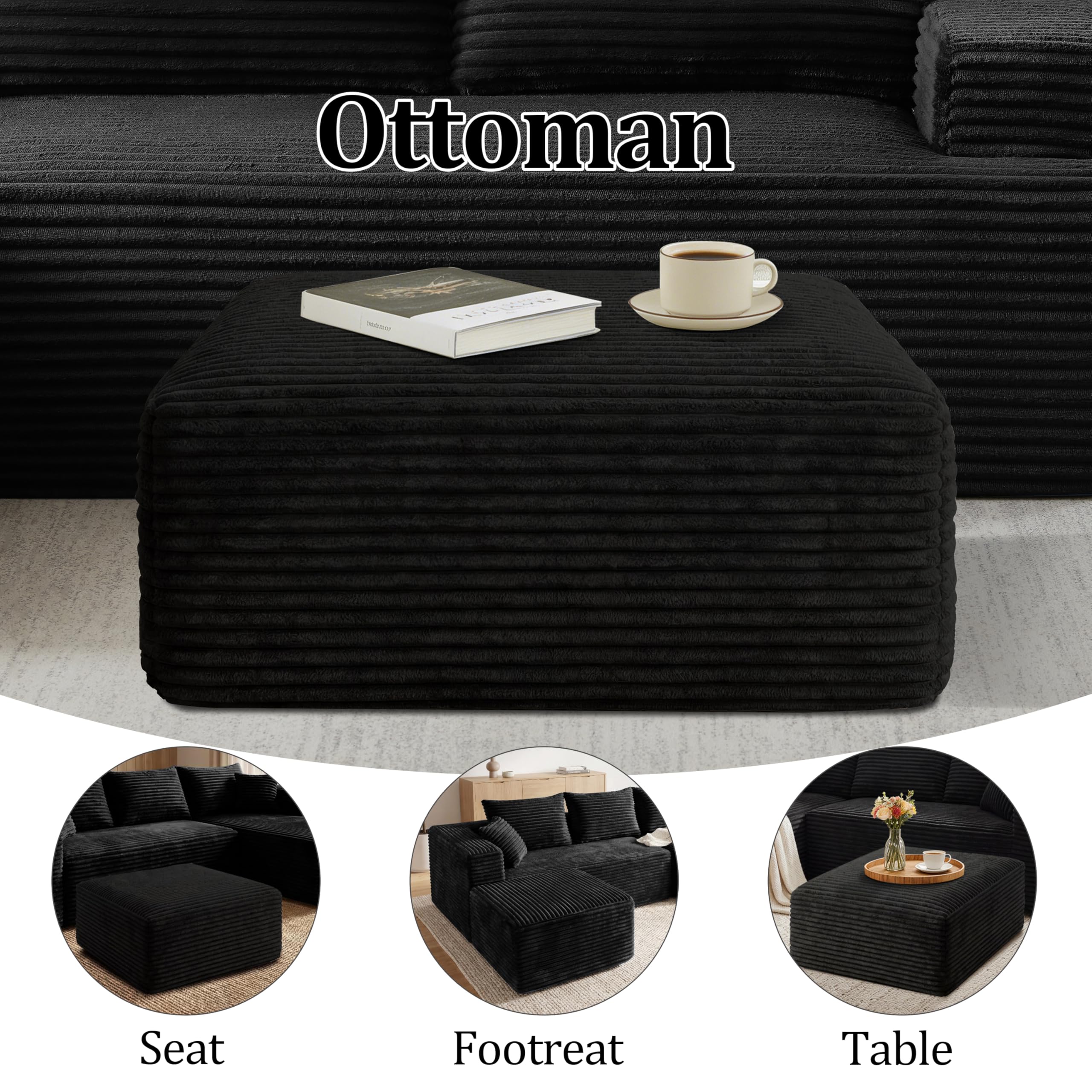 BSHOMGI Corduroy Ottoman, Modern Boneless Cloud Foot Rest Foam Support, Oversize — product photo