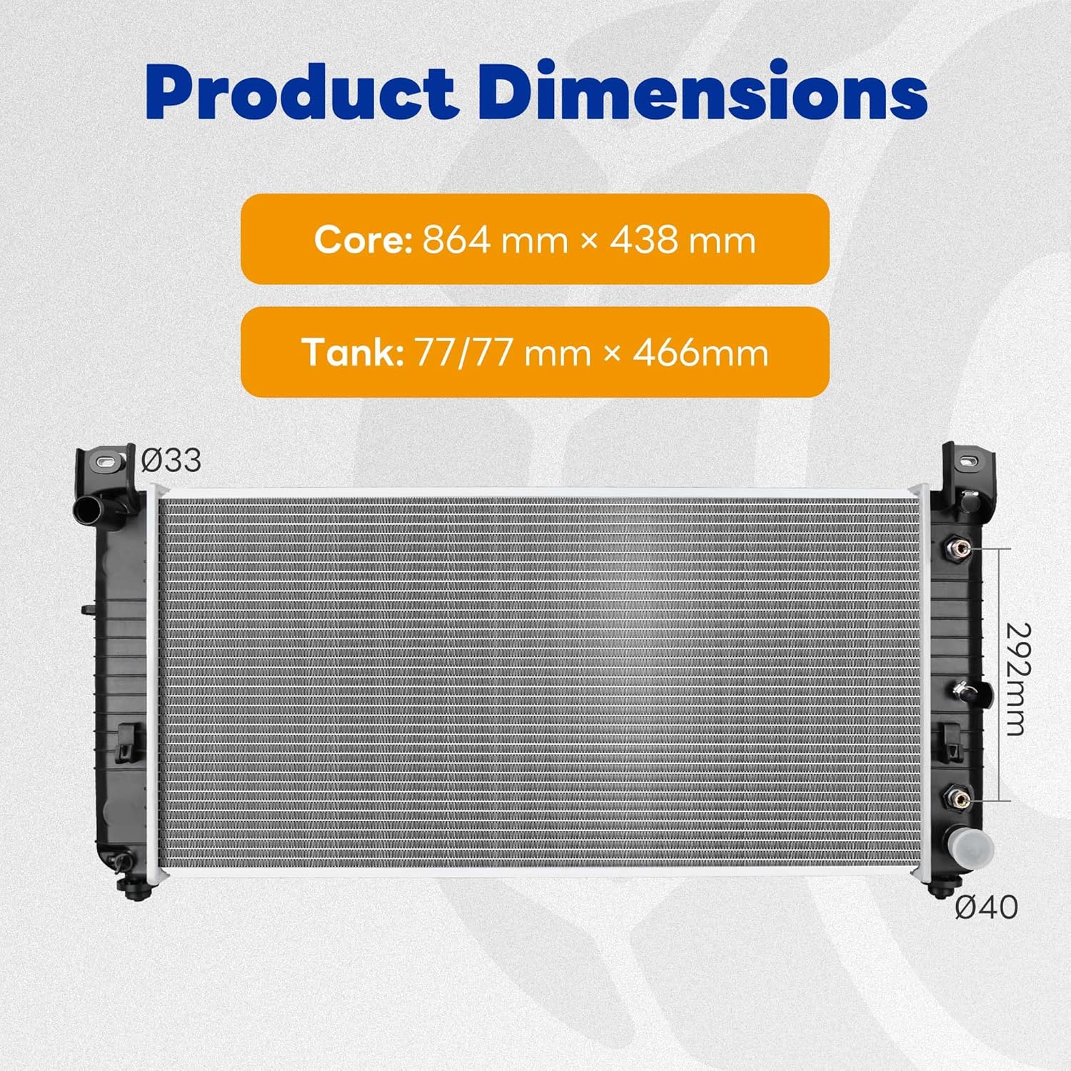 34" Radiator Compatible with 99-13 Chevy Silverado 1500 2500, 2000-2014 Suburban Tahoe, Fit for 2002-2013 Cadillac Escalade Avalanche, Fit for 1999-2014 GMC Yukon Sierra With TOC w/o EOC