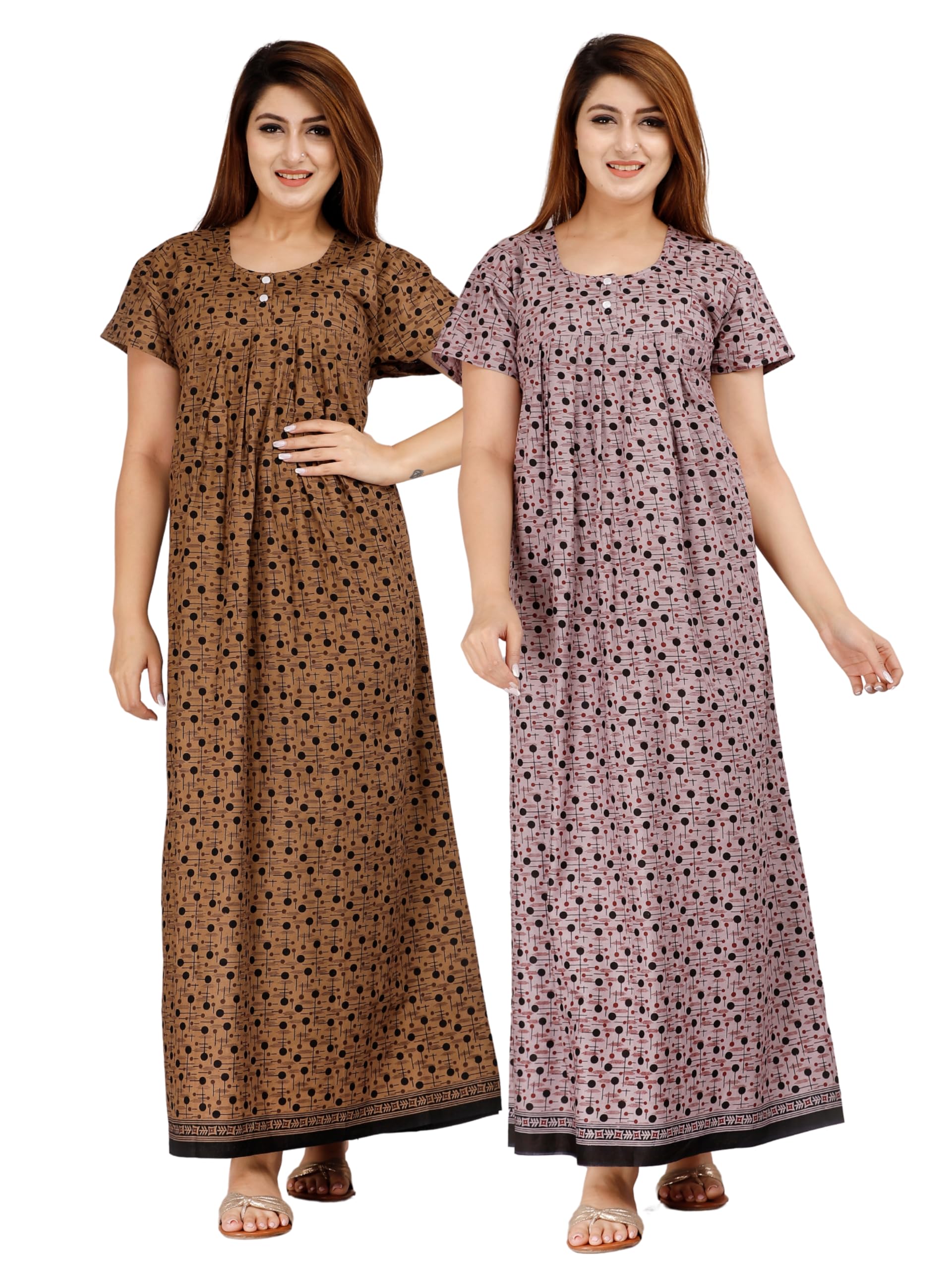 hargun night wear Women’s Cotton Jaipuri Nighty Combo Pack of 2 – Printed Maxi Night Gown | Free Size House Dress | Soft Sleepwear | Long Nightdress for Ladies Loungewear-picture-39
