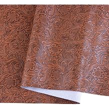 Faux Leather Fabric 1 Yard Cut 36"X54" Embossed Floral Pattern Craft Vinyl for Upholstery, DIY Crafts, Handbags, Durable and Soft Home Decor Fabric Brown