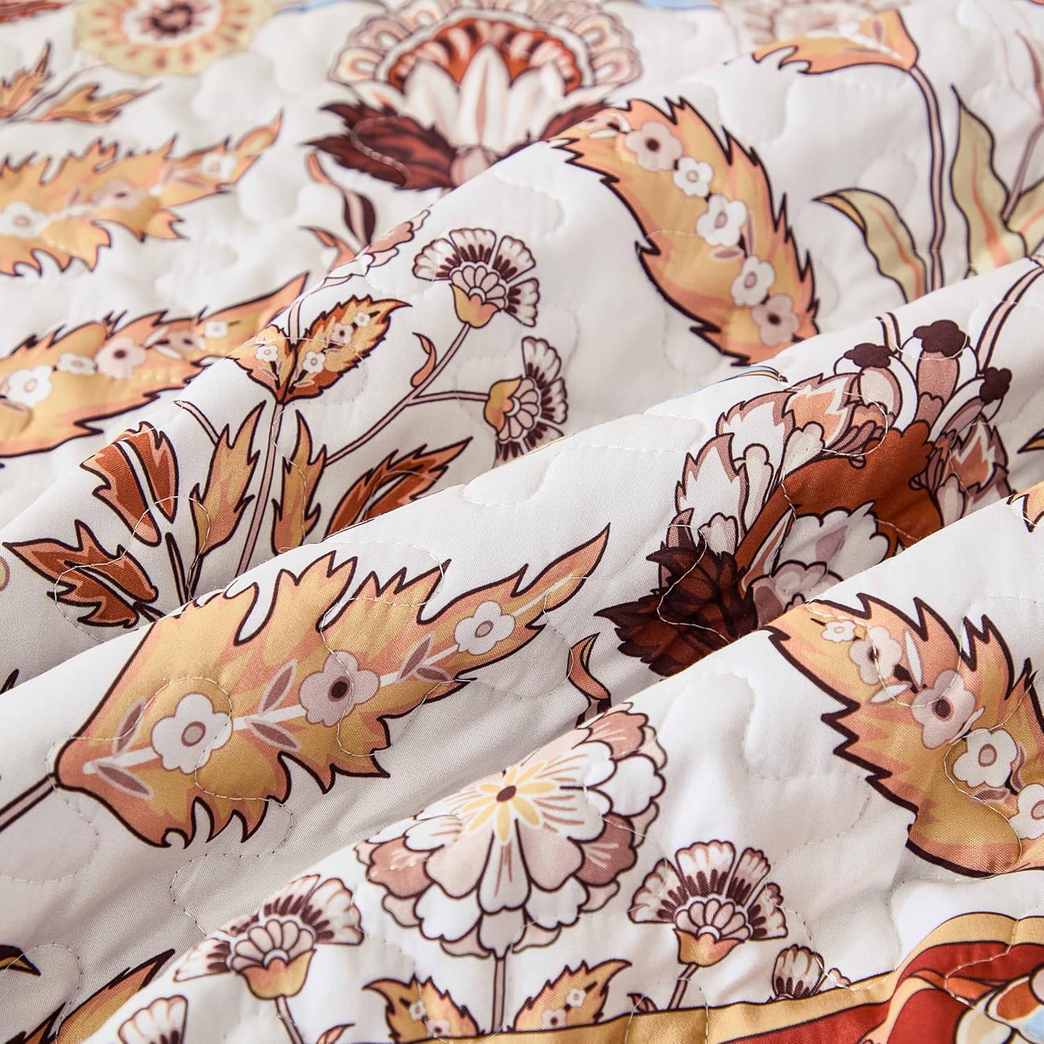 DJY King Size Quilt Sets, Burgundy Floral Quilt Set King 3 Pieces Red Boho Bedspread Coverlet Set with 2 Pillowcases Soft Lightweight Microfiber Bedding for All Season (104"x90") - Image 7