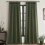Living Room Custom Curtains 86 Inches Long, Boho Farmhouse Natural Linen Pleated Semi Sheer Drapes Light Filtering for Nursery 88 Inch Length Window 2 Panels Set Rod Pocket & Ceiling Track Tiebacks