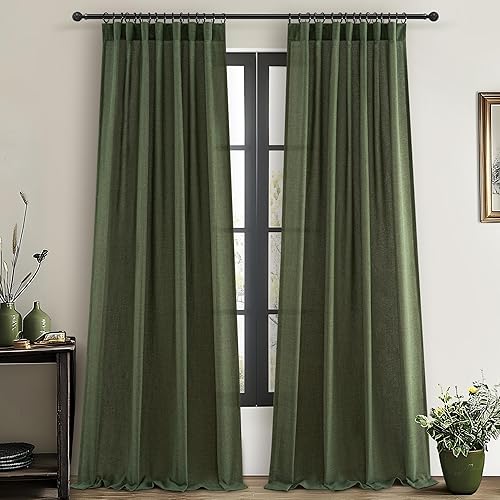 Miniatura 24 de Juego de 2 paneles de cortinas y cortinajes semitransparentes de lino mezcla natural de 84 pulgadas de largo, para sala de estar, cortinas plisadas