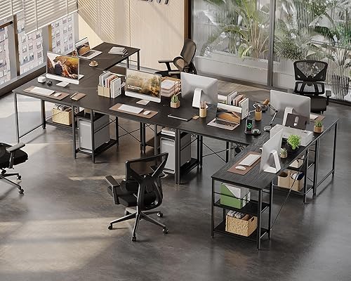 Miniatura 67 de Bestier Escritorio en forma de L con estantes, escritorio esquinero reversible de 86.6 pulgadas o mesa larga para 2 personas para oficina en casa,