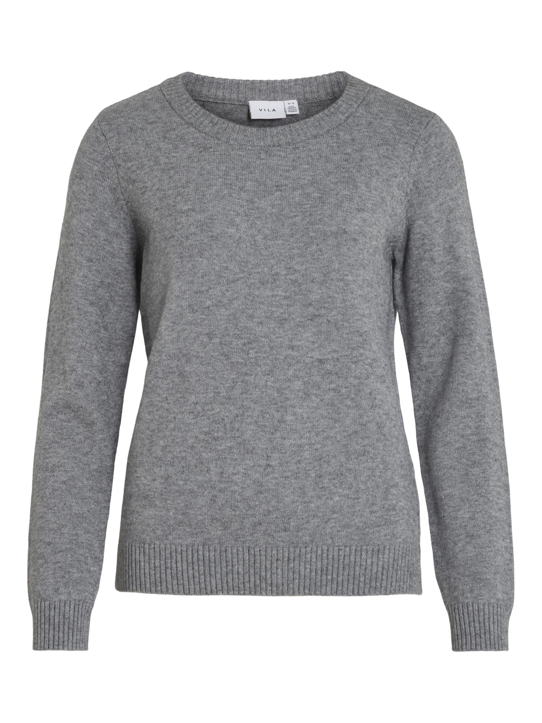 Vila Women's Medium Grey Melange Viril O-Neck L/S Knit Top - Noos, Xs