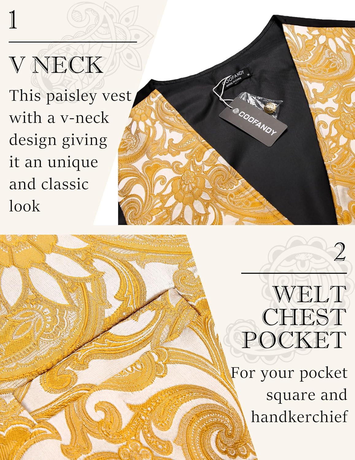 COOFANDY Mens Paisley Tuxedo Vest Victorian Steampunk Gothic Suit Vest Slim Fit V-Neck Waistcoat - Image 4