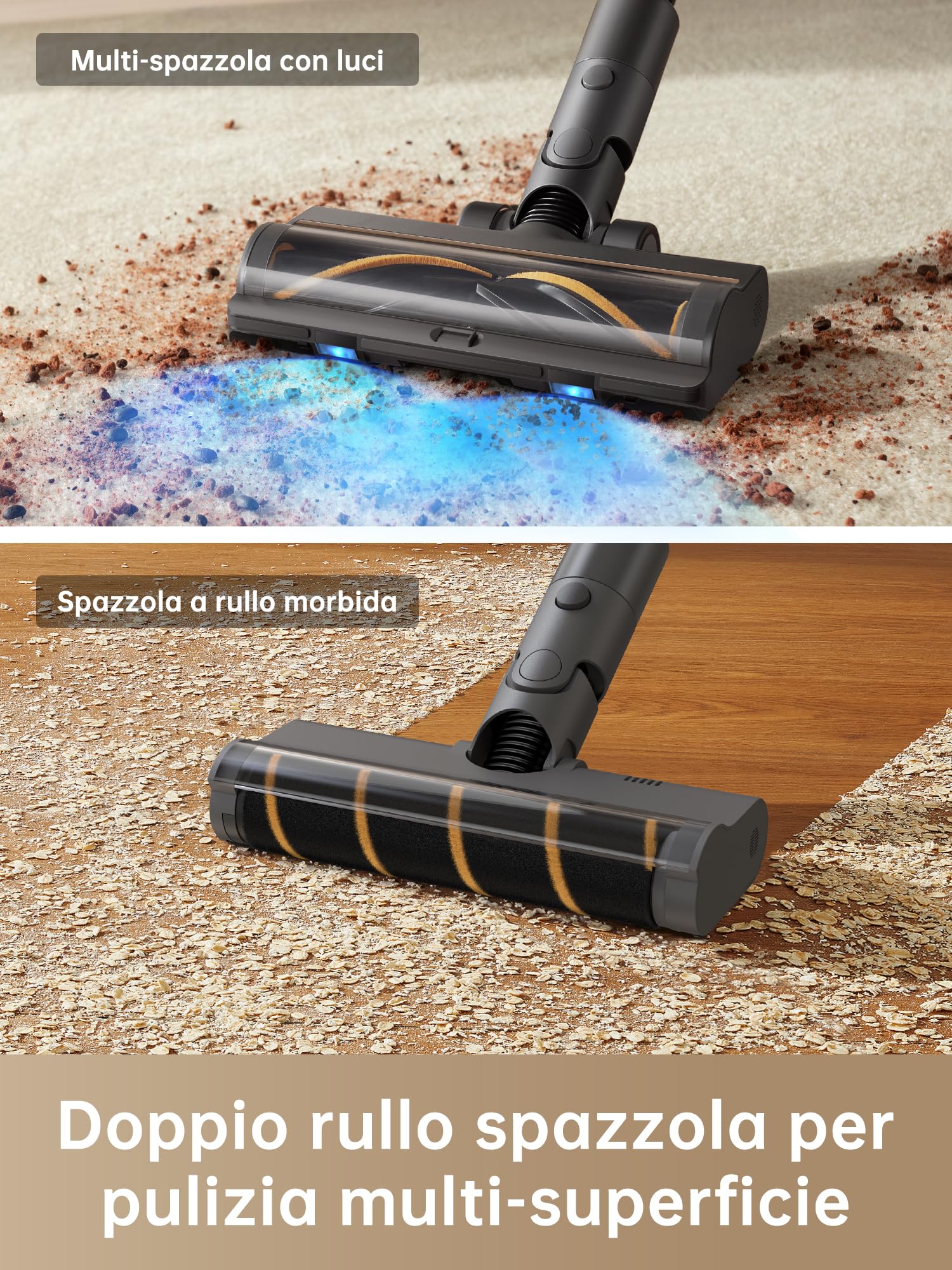 DREAME R20 Aspirapolvere senza fili, Aspirazione Potente 190AW, Autonomia 90min, Individuazione Sporco, Schermo LED, Luci LED Blu, Anti-Groviglio, Pulizia Casa, Peli di Animali Domestici, Tappeti