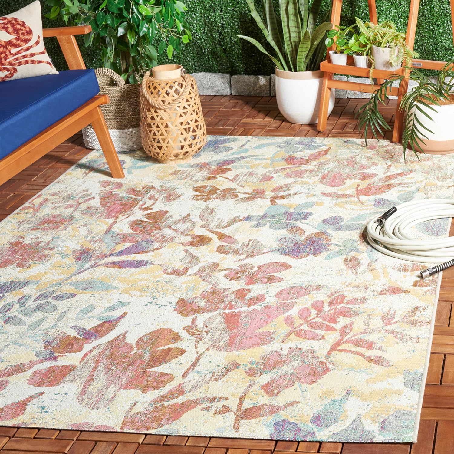 Barbados Tropical Red Synthetic 59" Rectangular Area Rug