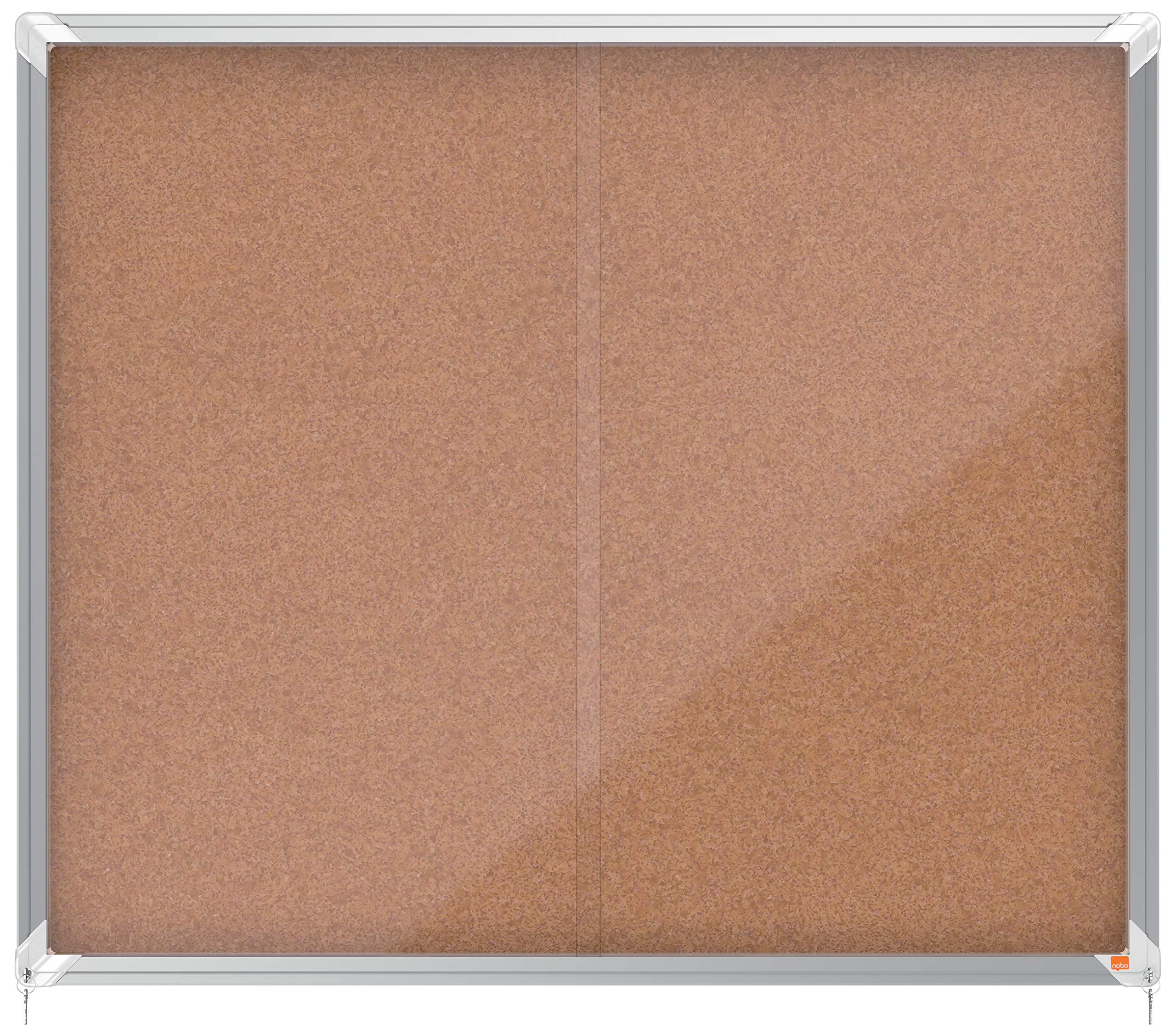 Nobo Cork Lockable Notice Board With Sliding Glass Door, 15 x A4, Premium Plus, Brown, 1915332