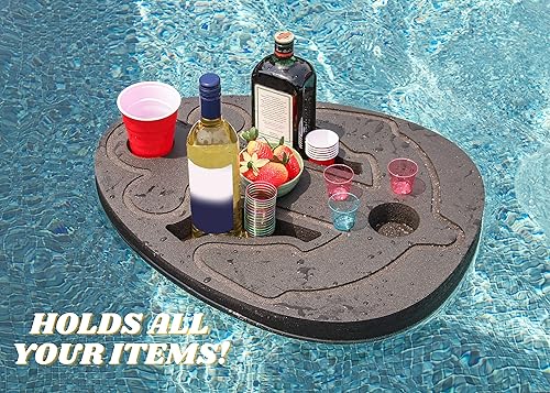 Miniatura 5 de Polar Whale Soporte flotante para bebidas, bandeja de mesa de refrigerio para piscina o playa, fiesta, flotador, sala de estar, espuma negra