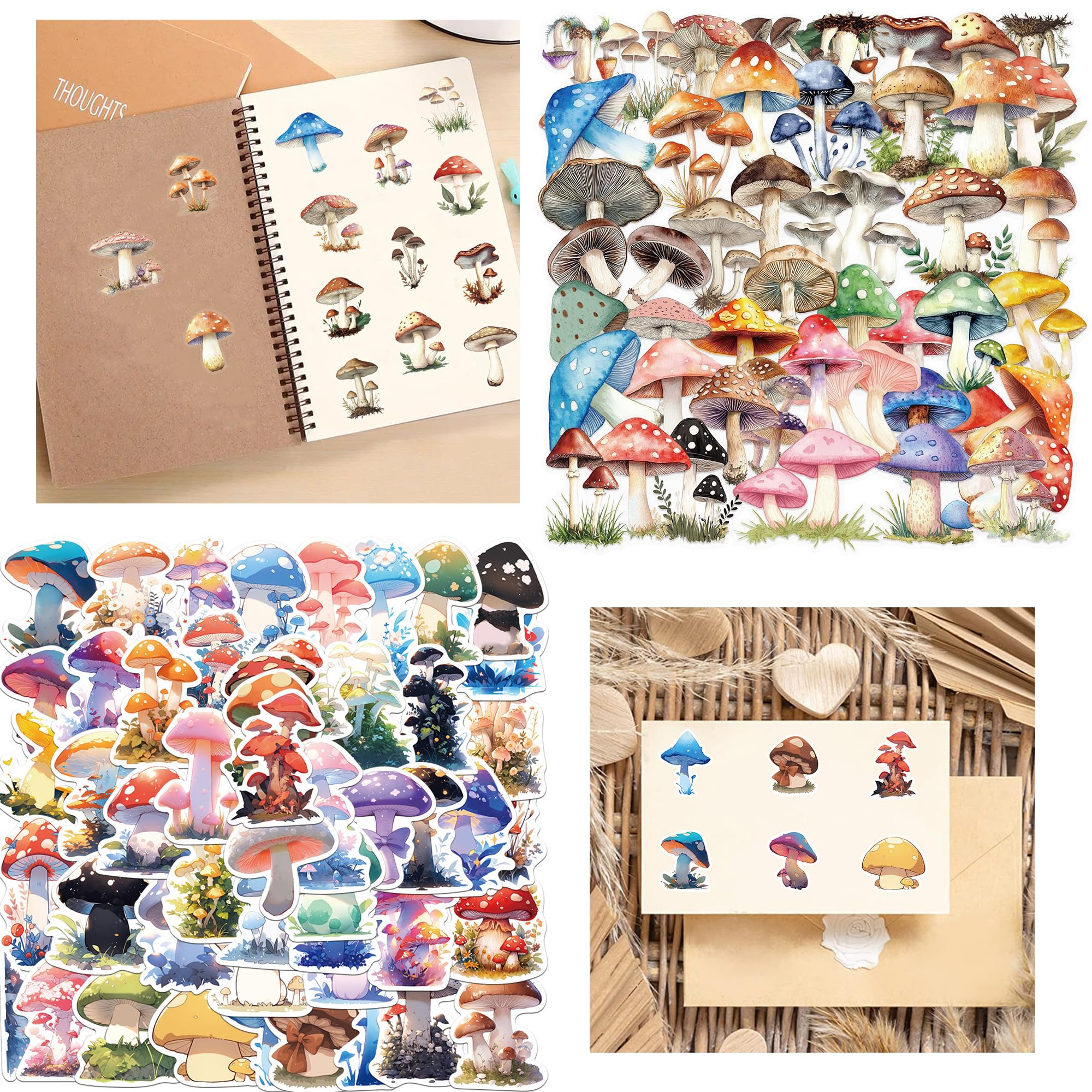 Mushroom Stickers, Aesthetic Stickers -DWUENT Retro Waterproof Decals for Journaling, Scrapbooking, Laptop, Phone Case, 100Pcs