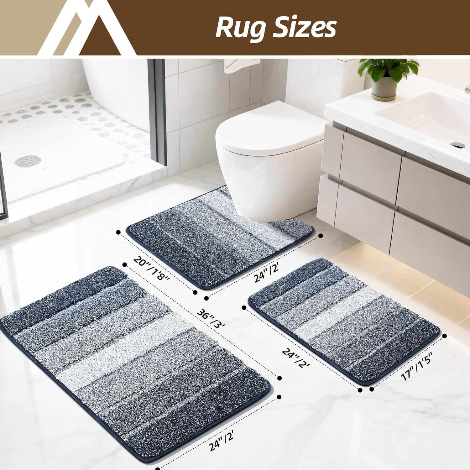 COSY HOMEER Bathroom Rugs 24"x17", Ultra Soft Absorbent Bath Mat with Non-Slip TPR Backing, Machine Washable Shaggy Rug for Bathroom Floor, Dark Blue - Image 2