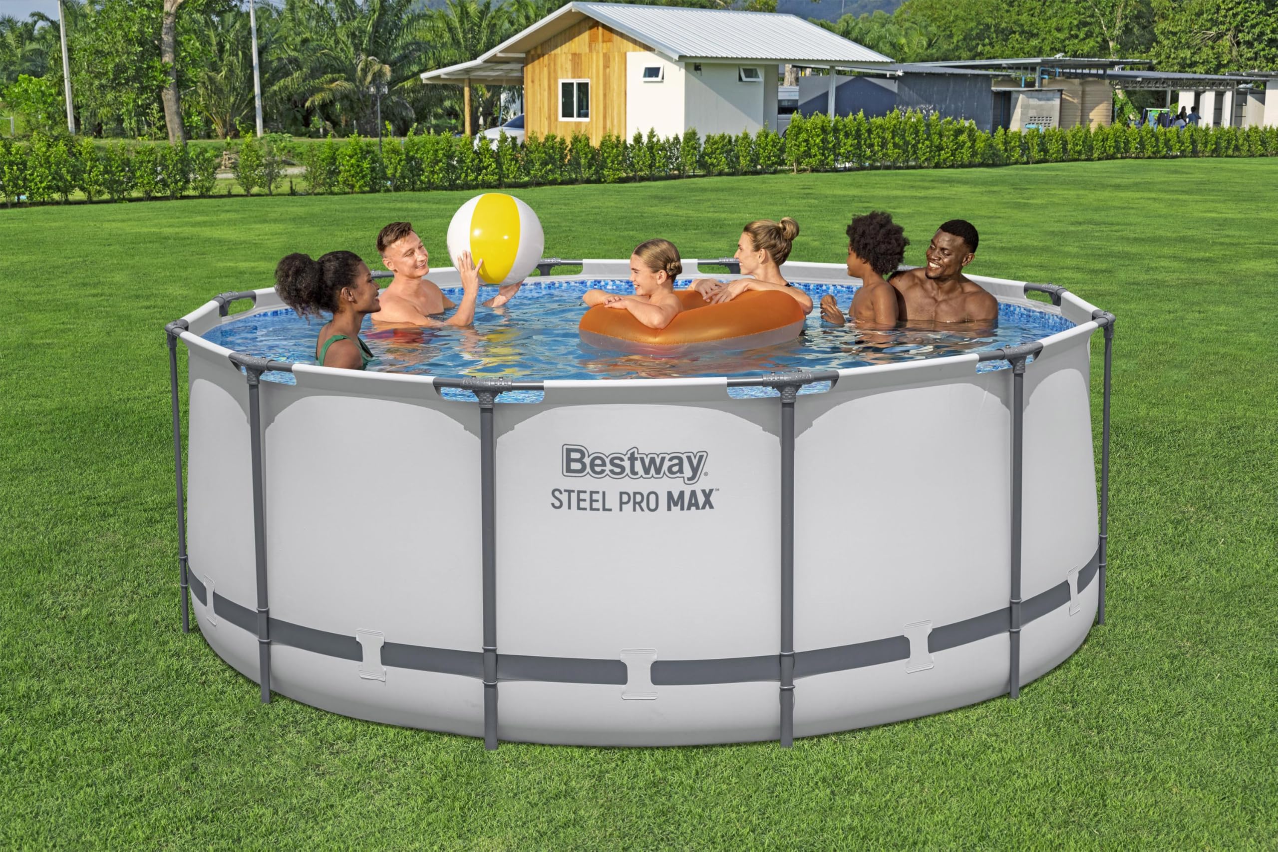 Bestway Aufstellpool rund 366x122 cm Komplett-Set mit Filterpumpe 10.250 L TriTech-Material Kieselmosaik-Optik