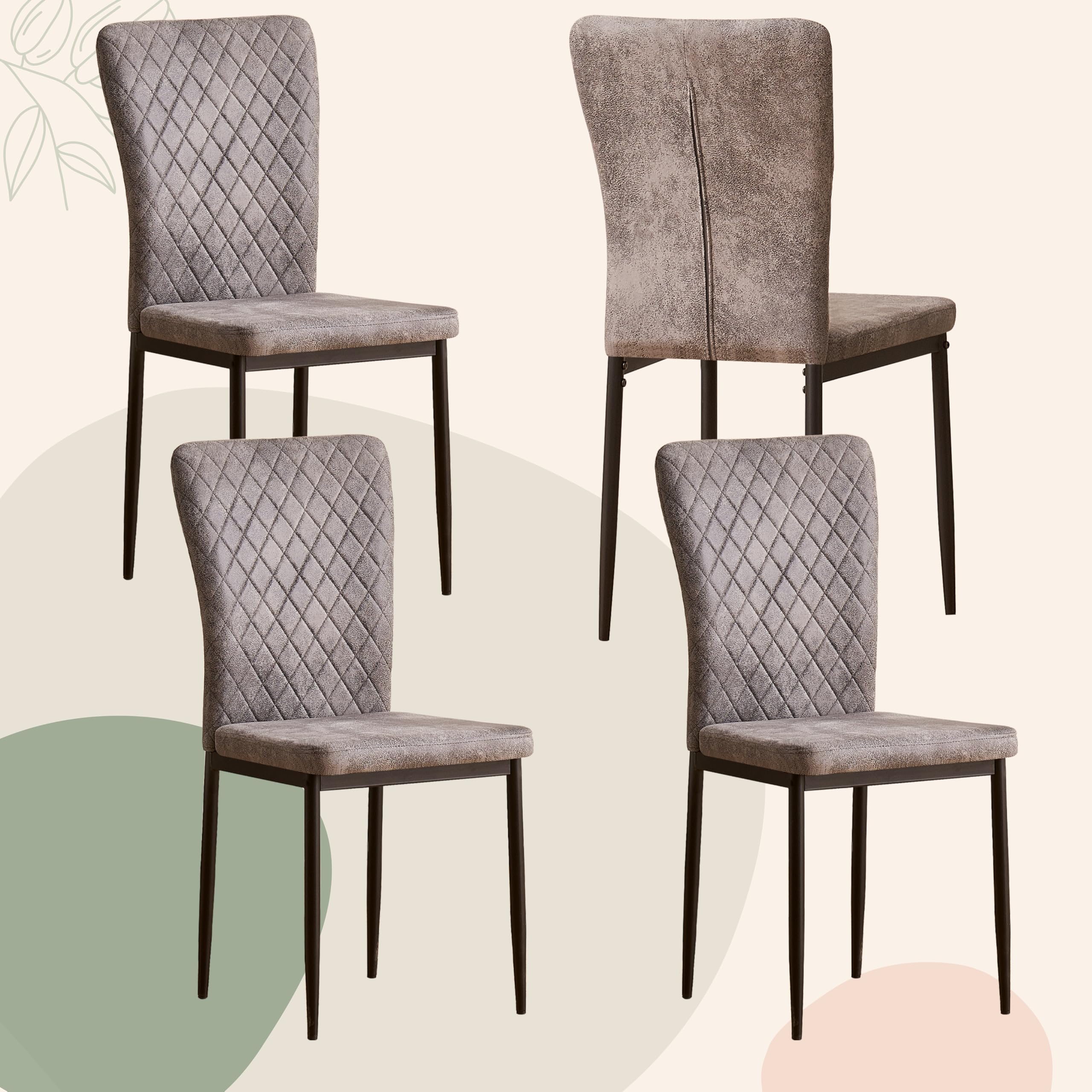 JaHECOME Suede Dining Chairs Set of 4 Kitchen Living Room Chairs High Back Upholstered Padded Seat Metal Legs(4,Suede Grey)