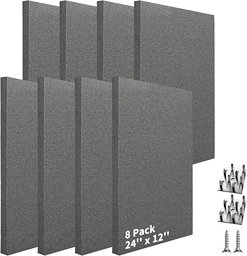 Miniatura 12 de Art3dwallpanels 4 PCS Paneles Acústicos, 24''x12'' Paneles de Pared de Tela Insonorizados, Paneles de Absorción de Sonido de Montaje Fácil con Gris