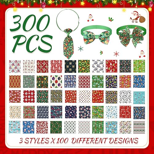 Miniatura 4 de Abbylike Juego de 300 corbatines de Navidad para perros, incluye 100 corbatines para perros, 100 collares de lazo, 100 corbatas para perros con