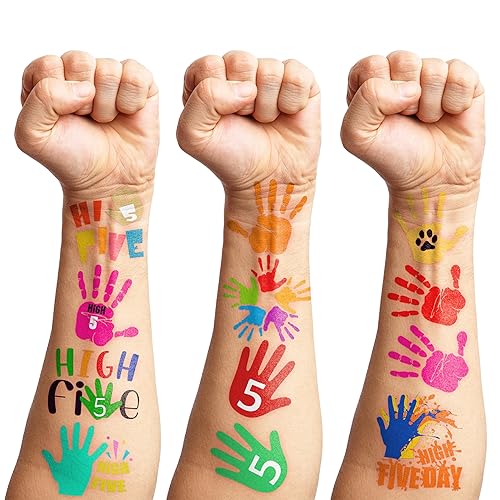 Miniatura 3 de 8 hojas (78 piezas) Hi High Five Tattoos Decoraciones de fiesta de cumpleaños, suministros de decoración, calcomanías temáticas para niñas, niños,