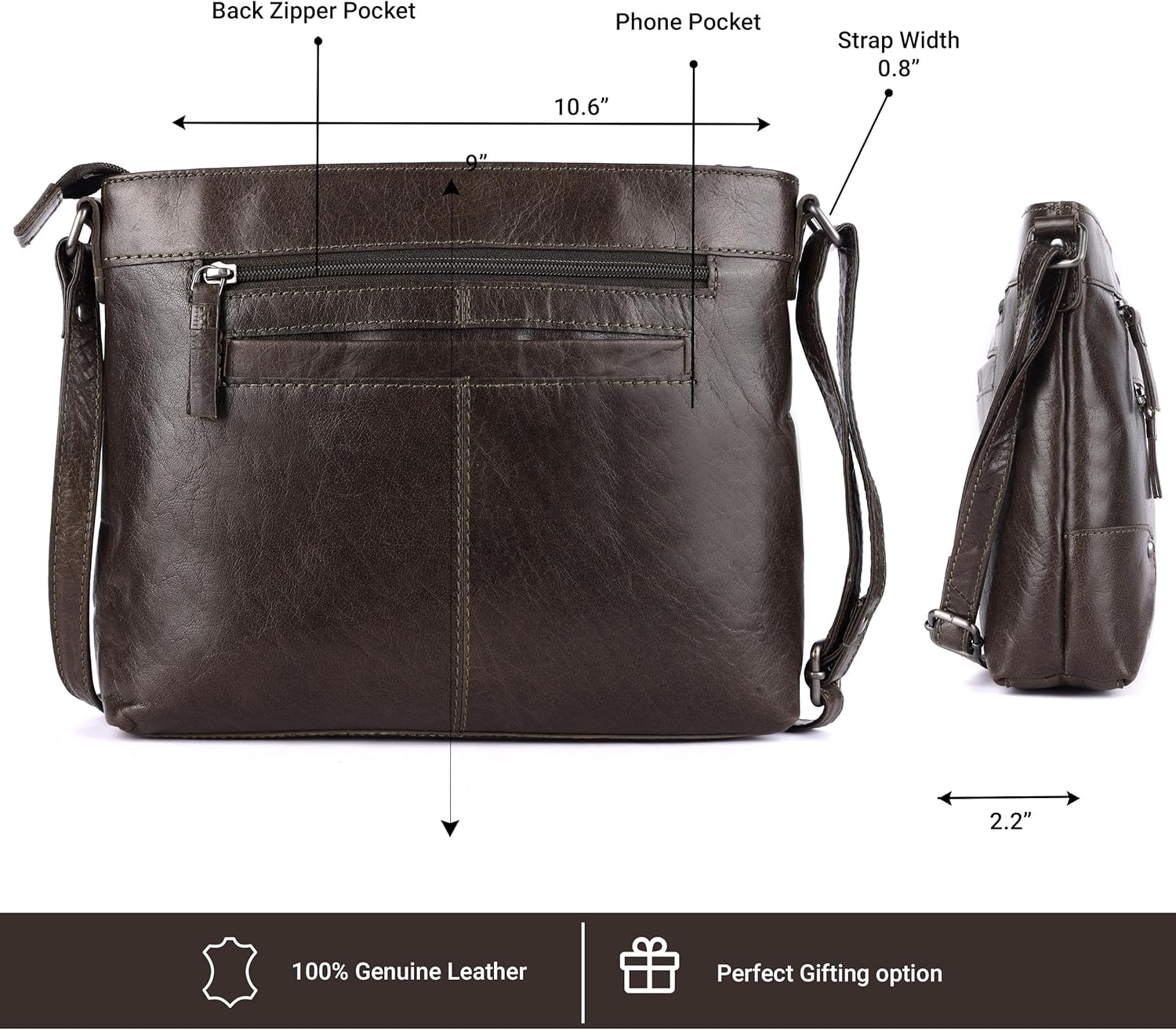 Mia Soft Real Leather Womens Crossbody Handbags and Purses-Triple Zip Premium Sling Crossover Shoulder Bag - Image 4